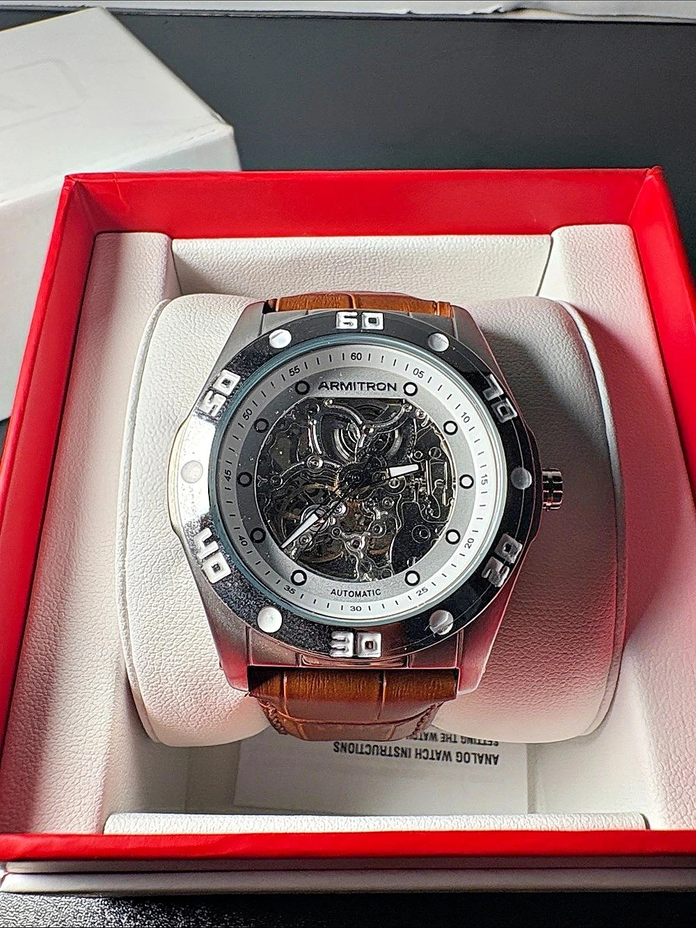 Armitron automatic skeleton watch in Brown & Silver NWT